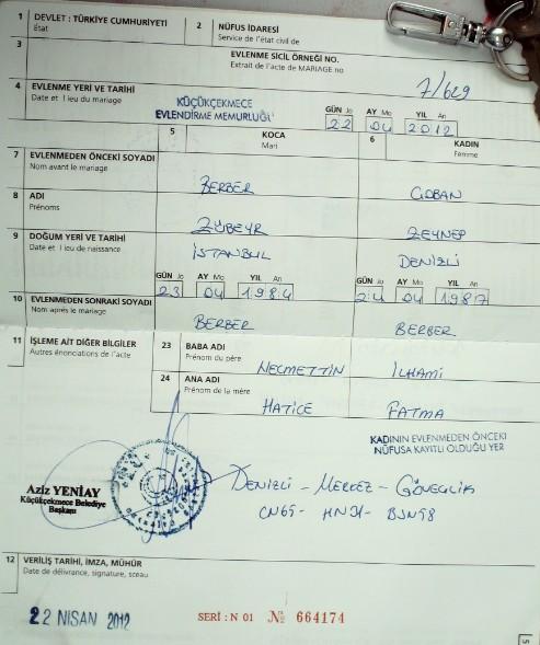 土耳其婚姻狀況書 土耳其婚姻狀況