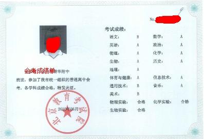 高中會考成績單